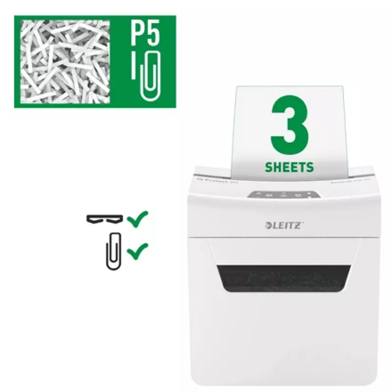 Popieriaus smulkintuvas Leitz IQ Protect Premium 3M P5, mikro pjūvis 2x15 mm, 10 l, 125 lapų, 55 dB, liečiamas valdymas