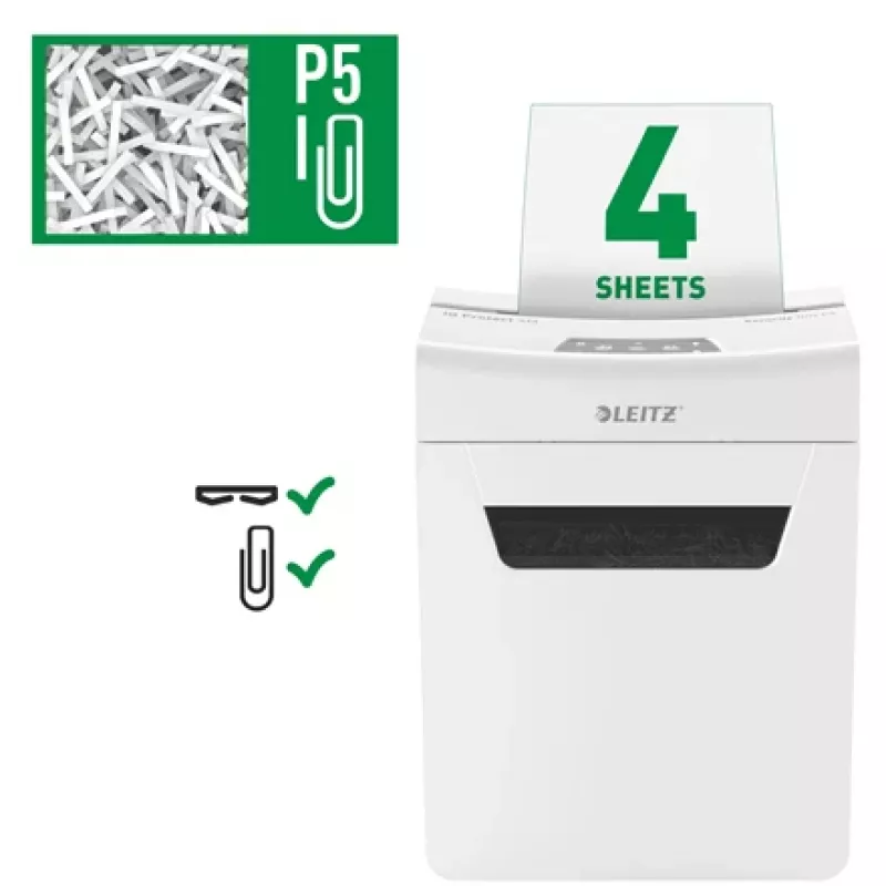 Popieriaus smulkintuvas Leitz IQ Protect Premium 4M P5, mikro pjūvis, 2x15 mm, 14 l, 150 lapų, 55 dB, liečiamas valdymas