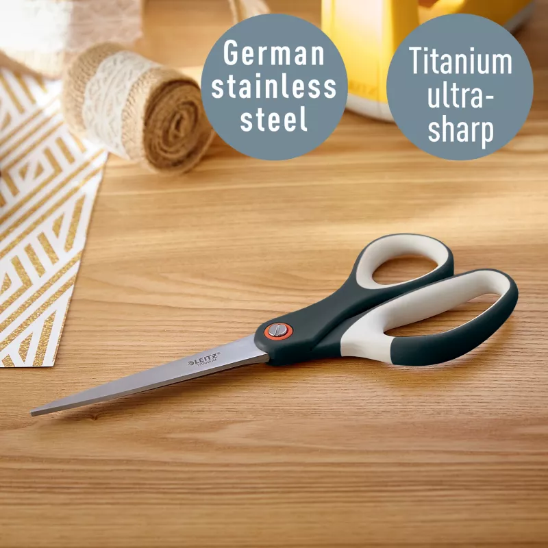 Leitz Cosy Titanium biuro žirklės 205 mm, suaugusiems, tiesaus pjovimo, pilkos spalvos, nerūdijantis plienas