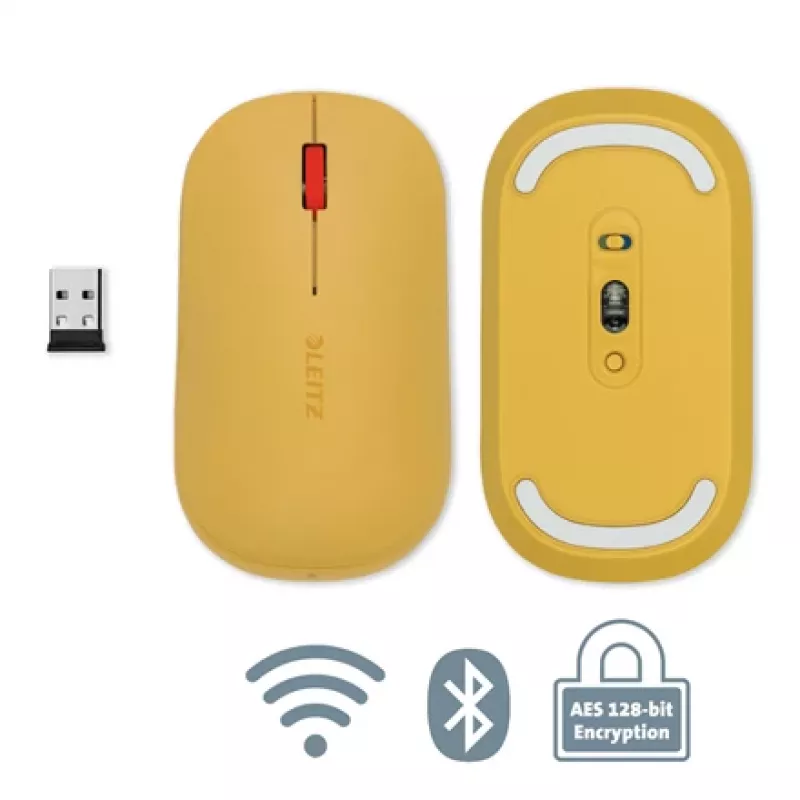 Leitz Cosy belaidė pelė, ambidekstrinė, RF Wireless + Bluetooth, 4000 DPI, oranžinė