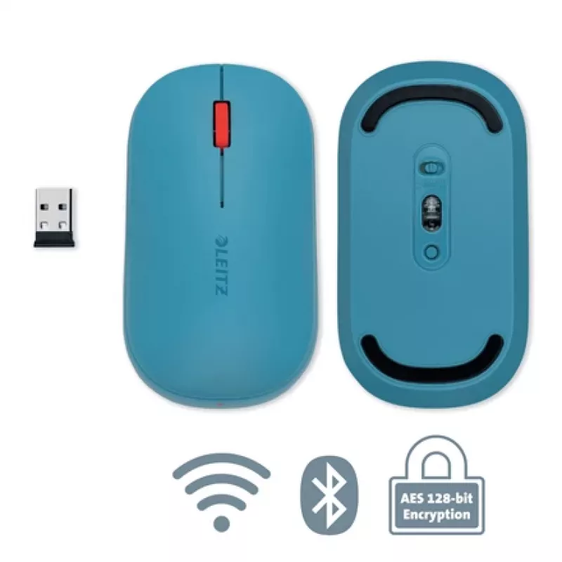 Leitz Cosy belaidė pelė, ambidekstrinė, RF belaidis + Bluetooth, 4000 DPI, mėlyna