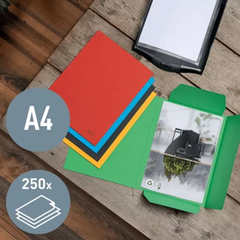 Leitz Recycle Card 3-Flap Folder, aplankalas su trimis atvartais, A4, kartonas, raudona, 250 lapų, 80 g/m²