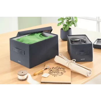 Leitz Fabric Storage Box su dangčiu, vidutinis, pakuotė po 2, mėlyna, stačiakampė, audinys
