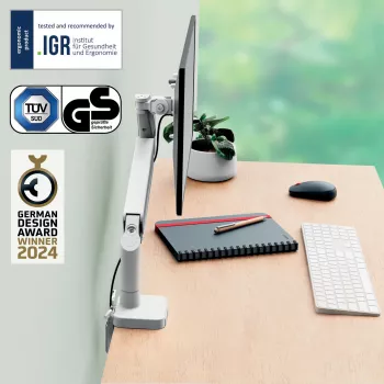 Leitz Ergo Space Saving Vieno Monitoriaus Laikiklis, Clamp/Grommet, 9 kg, 43,2 cm (17 col.), 81,3 cm (32 col.), 100 x 100 mm, Pilka