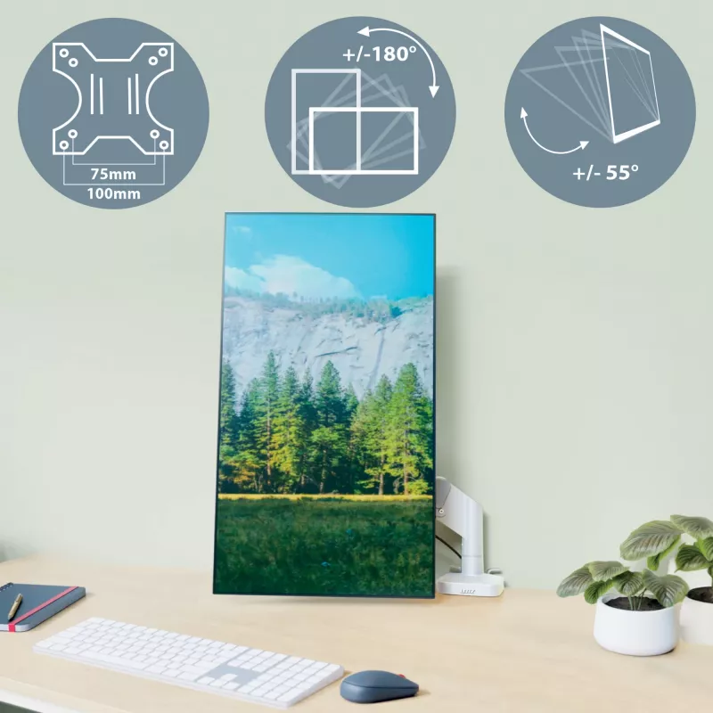 Leitz Ergo Space Saving Vieno Monitoriaus Laikiklis, Clamp/Grommet, 9 kg, 43,2 cm (17 col.), 81,3 cm (32 col.), 100 x 100 mm, Pilka
