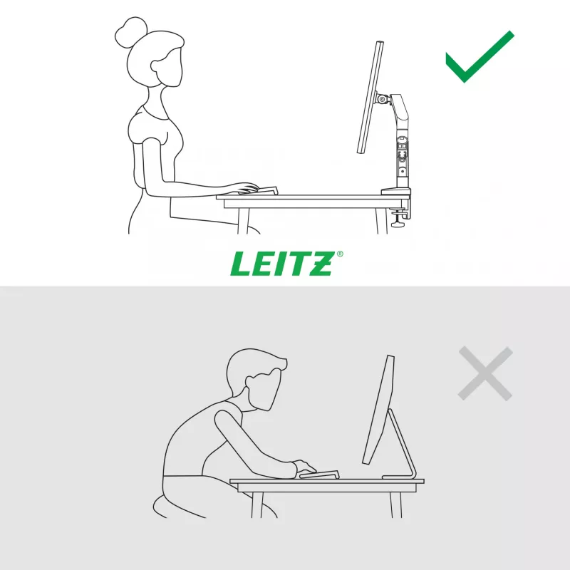Leitz Ergo Space Saving Vieno Monitoriaus Laikiklis, Clamp/Grommet, 9 kg, 43,2 cm (17 col.), 81,3 cm (32 col.), 100 x 100 mm, Pilka