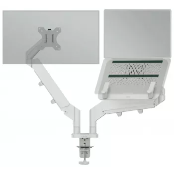 Leitz Ergo Space Saving dviejų monitorių ir nešiojamojo kompiuterio laikiklis, spaustuvas/įvorė, 9 kg, 33 cm (13 colių), 81,3 cm (32 coliai), 100 x 100 mm, pilka
