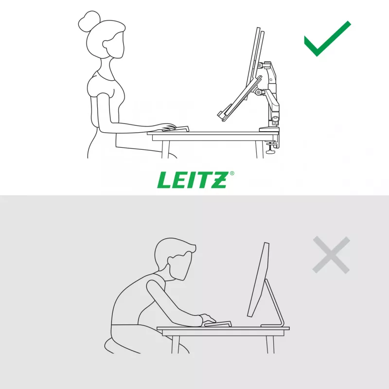 Leitz Ergo Space Saving dviejų monitorių ir nešiojamojo kompiuterio laikiklis, spaustuvas/įvorė, 9 kg, 33 cm (13 colių), 81,3 cm (32 coliai), 100 x 100 mm, pilka