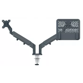 Leitz Ergo Space Saving dviejų monitorių ir nešiojamojo kompiuterio laikiklis, spaustuvinis/prakišamas, 18 kg, 43,2 cm (17 col.), 81,3 cm (32 col.), 100 x 100 mm, tamsiai pilkas