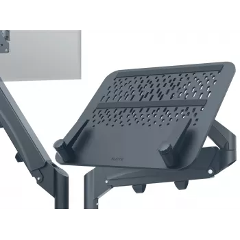 Leitz Ergo Space Saving dviejų monitorių ir nešiojamojo kompiuterio laikiklis, spaustuvinis/prakišamas, 18 kg, 43,2 cm (17 col.), 81,3 cm (32 col.), 100 x 100 mm, tamsiai pilkas