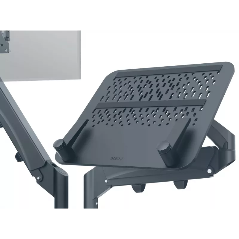 Leitz Ergo Space Saving dviejų monitorių ir nešiojamojo kompiuterio laikiklis, spaustuvinis/prakišamas, 18 kg, 43,2 cm (17 col.), 81,3 cm (32 col.), 100 x 100 mm, tamsiai pilkas