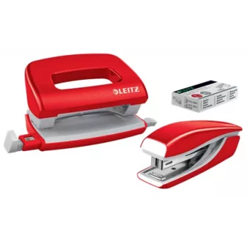 Leitz Segtuvas ir skylių perforatorius Mini WOW, 10 lapų, Raudonas, P2, Metalinis, 80 g/m², 3.5 cm