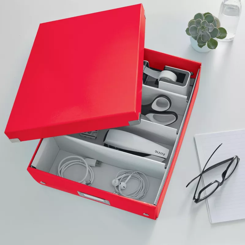 Leitz Click & Store WOW Medium Organiser Box, raudona, stačiakampė, kartoninė dėžė daiktams susidėti