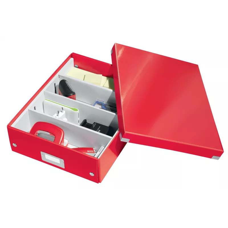 Leitz Click & Store WOW Medium Organiser Box, raudona, stačiakampė, kartoninė dėžė daiktams susidėti