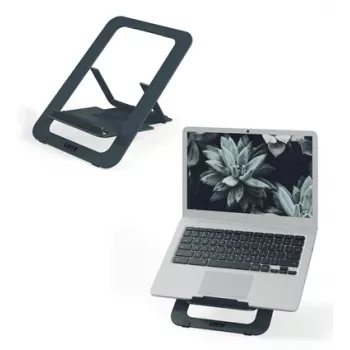 Leitz Ergo Aliuminio itin plokščias reguliuojamas nešiojamojo kompiuterio stovas, tamsiai pilkas, aliuminis, 25,4 cm (10 col.) – 43,2 cm (17 col.)