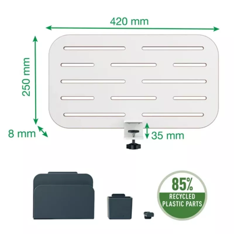 Leitz Ergo Small Pegboard stalo organizatorius, 42x25 cm, MDF, perdirbtas plastikas, guma, balta, spaustuvinis tvirtinimas