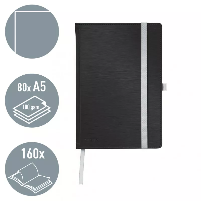 Leitz Style A5 sąsiuvinis, vientisas, kietas viršelis, juodas, 80 lapų, 100 g/m²