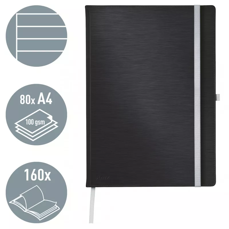 Leitz Style užrašų knyga A4 linijinė kietais viršeliais, Monochromatic, Juoda, A4, 80 lapų, 100 g/m², Linijinis popierius