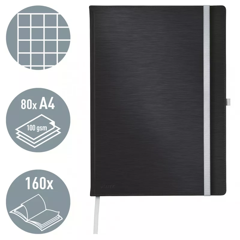 Leitz Style A4 sąsiuvinis kietais viršeliais languotas, juodas, 80 lapų, 100 g/m²