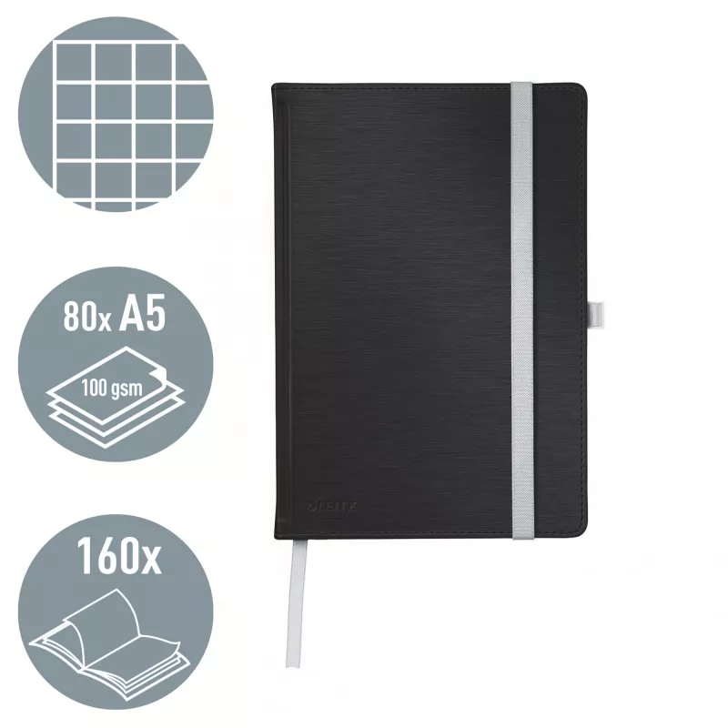 Leitz Style A5 kietais viršeliais languotas sąsiuvinis, juodas, 80 lapų, 100 g/m²