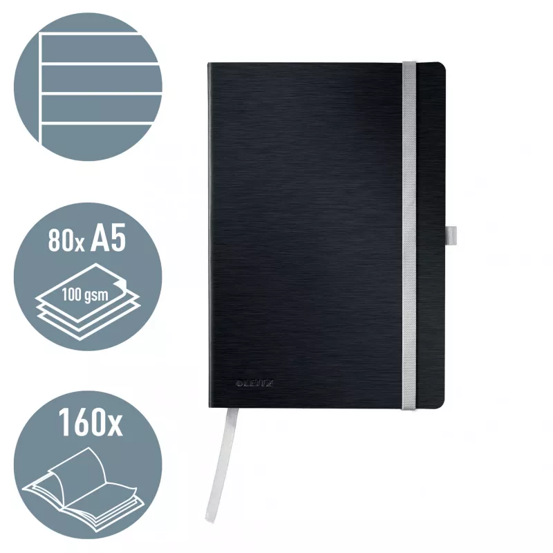 Leitz Style A5 linijinis sąsiuvinis minkštais viršeliais, juodas, 80 lapų, 100 g/m²