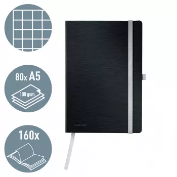Leitz Style A5 sąsiuvinis kvadratiniu linijavimu, minkšti viršeliai, juodas, 80 lapų, 100 g/m²