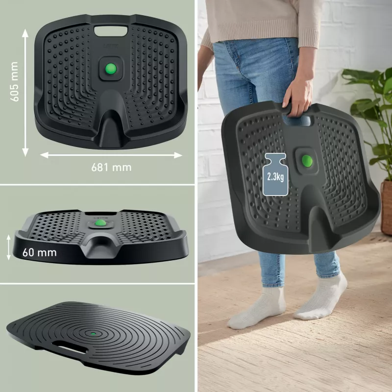 Leitz Ergo Active ergonominis antinuovarginis kilimėlis stovėjimui, stačiakampis, juodas, poliuretanas, 605 x 681 mm