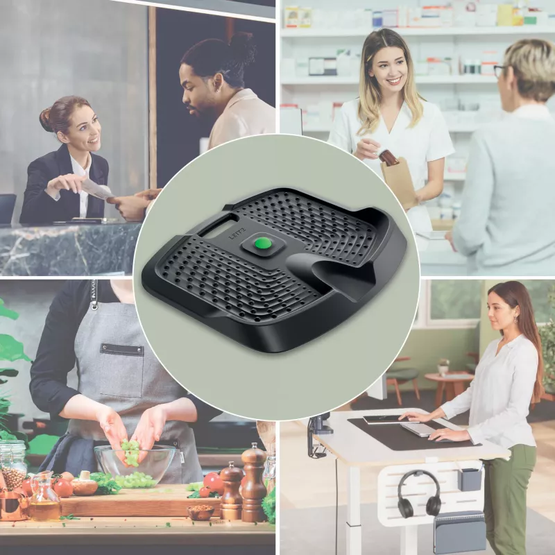 Leitz Ergo Active ergonominis antinuovarginis kilimėlis stovėjimui, stačiakampis, juodas, poliuretanas, 605 x 681 mm