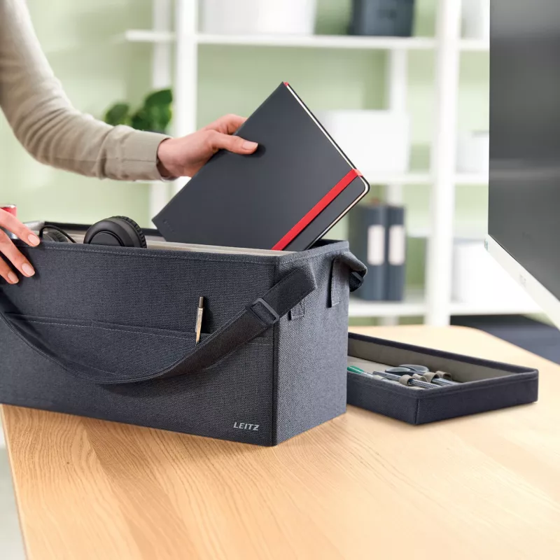 Leitz Fabric Hot Desking Work Bag su dangčiu, laikymo krepšys, pilka, stačiakampė, audinys, vienspalvis, unisex