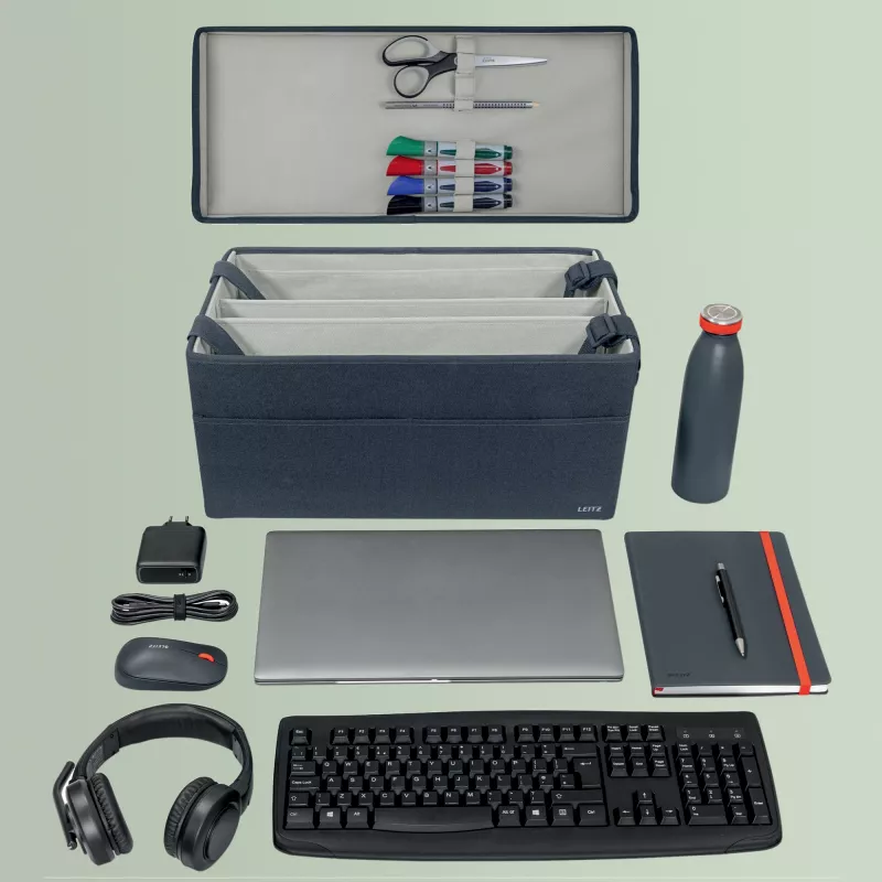 Leitz Fabric Hot Desking Work Bag su dangčiu, laikymo krepšys, pilka, stačiakampė, audinys, vienspalvis, unisex