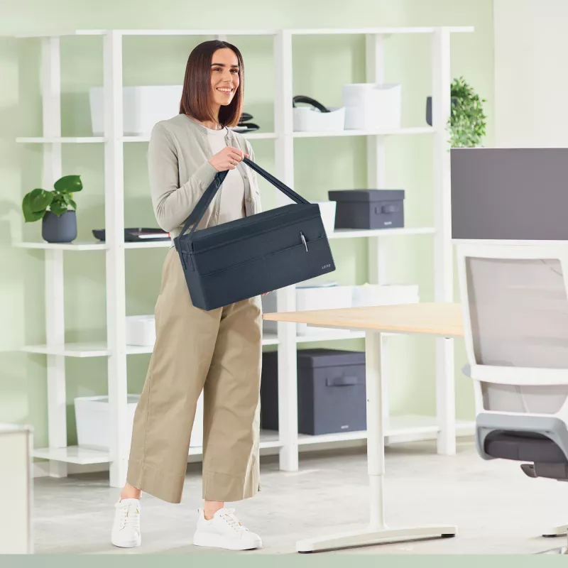Leitz Fabric Hot Desking Work Bag su dangčiu, laikymo krepšys, pilka, stačiakampė, audinys, vienspalvis, unisex
