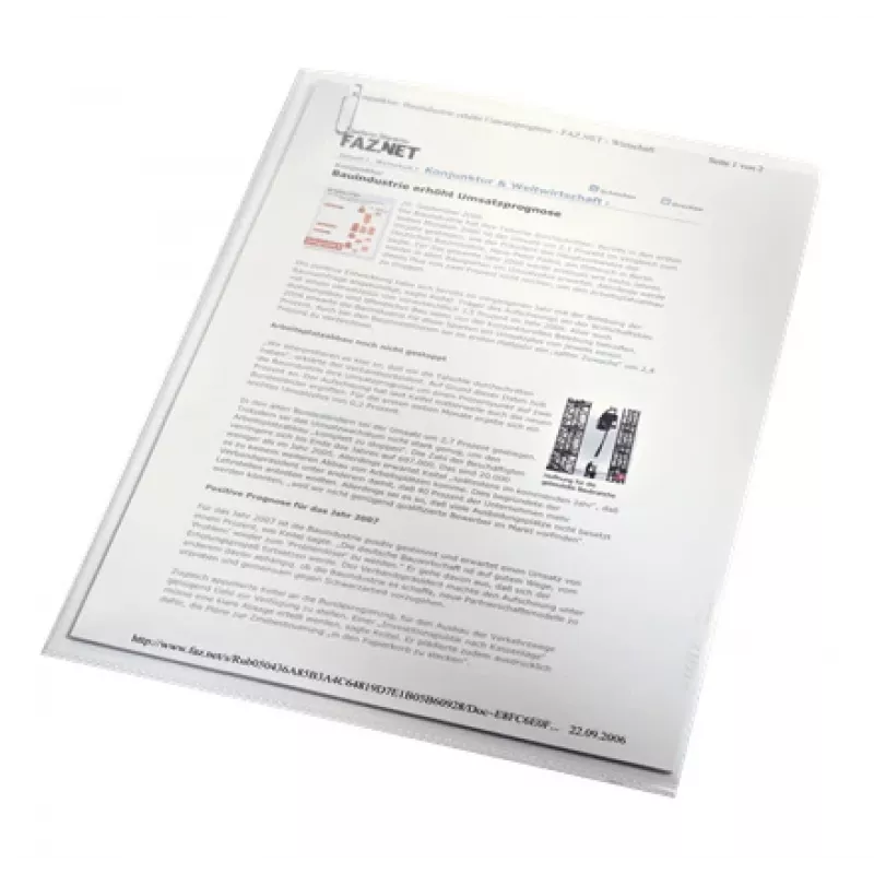 LEITZ Punched Pockets Standard, A4, PP, grūdėti, 0.13 mm, atviras viršus ir šonas, dokumentų apsauga (4000-00-03)