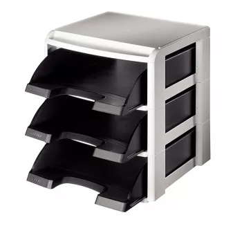Leitz Plus 3 dėklų stovas popieriams, juodas, A4