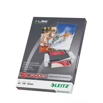 Leitz iLAM Ultra-premium Glossy A3 laminavimo maišeliai su UDT, 175 mikronų, pakuotė po 100 vnt.