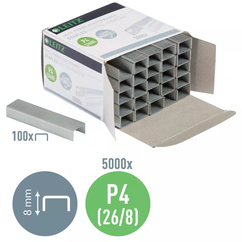 Segtukai Leitz Power Performance P4 26/8, dėžutė 5000 vnt.
