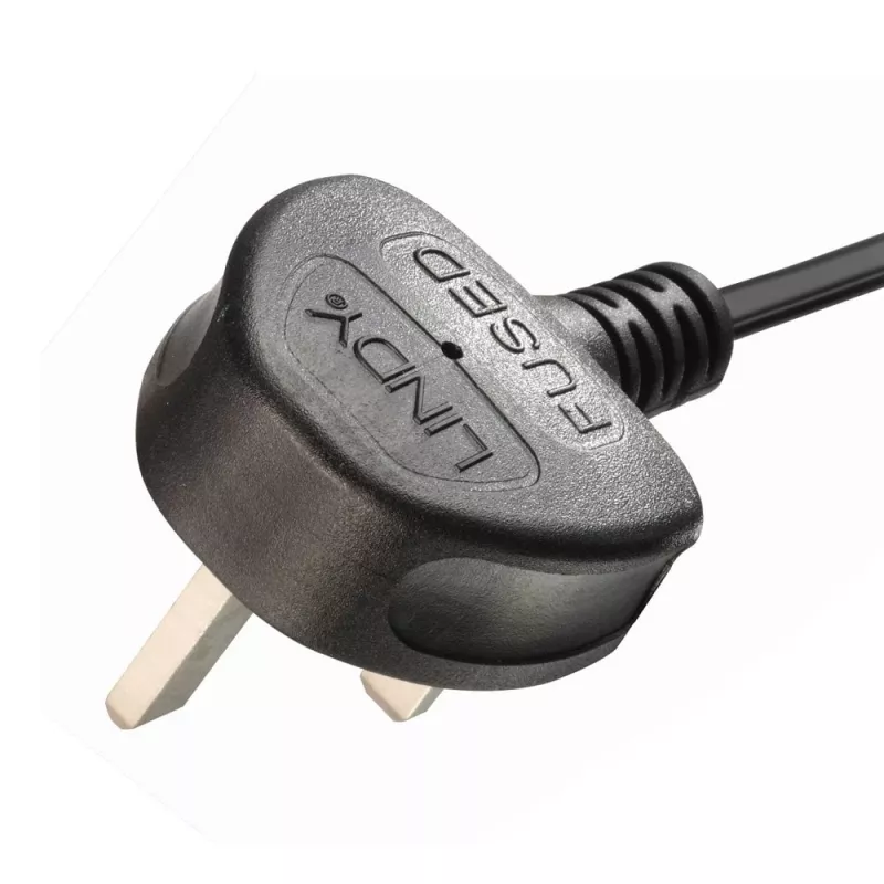 Lindy 2,5 m Jungiamasis laidas su UK 3 kontaktų kištuku į 2 x IEC C7 skirstytuvą, juodas