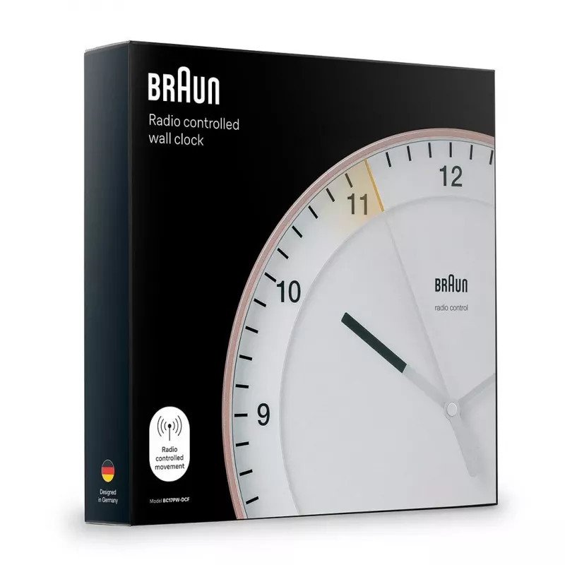 Sieninis laikrodis BRAUN BC 17 PW DCF – analoginis DCF radijo signalo valdomas laikrodis, rožinis ir baltas