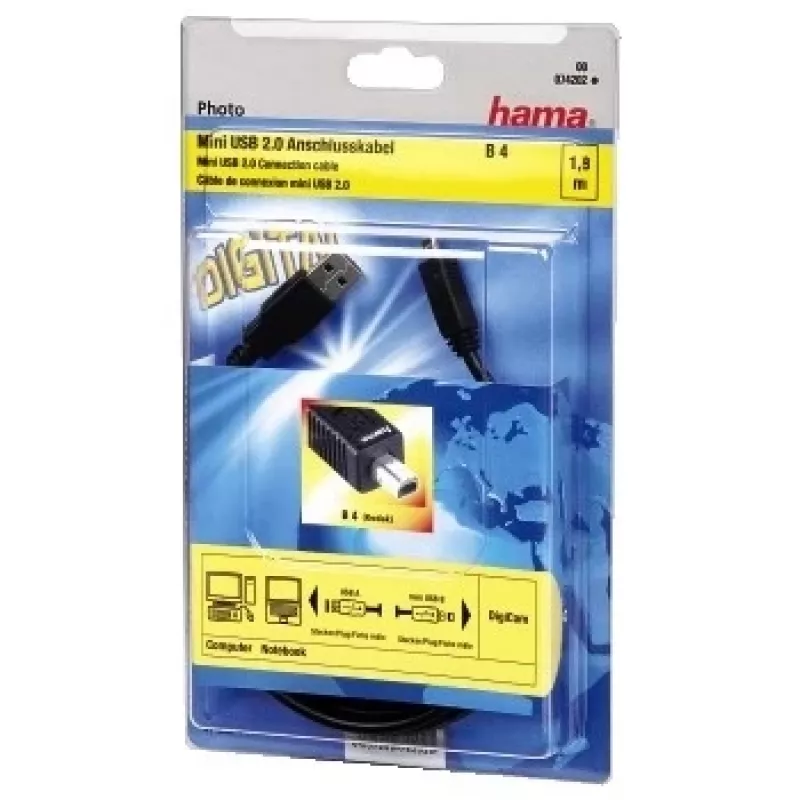 USB 2.0 laidas Hama USB-A kištukas – mini USB-B kištukas (B4), 1,8 m