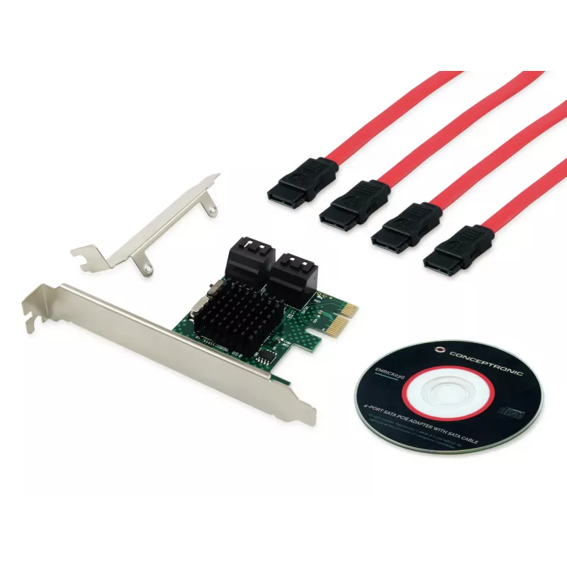 Conceptronic EMRICK 4 prievadų SATA PCIe adapteris su SATA kabeliu