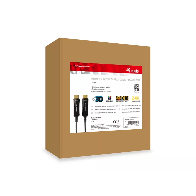 HDMI kabelis Equip HDMI 2.0 aktyvus optinis kabelis M/M 30m