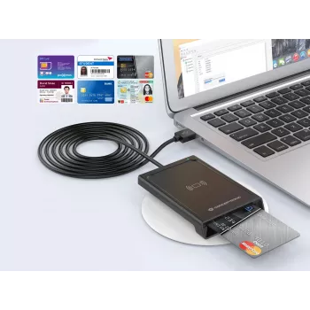 Conceptronic BIAN11B Dviejų sąsajų išmanusis ID kortelių skaitytuvas, USB 2.0, NFC, 1 m, juodas, 100 g