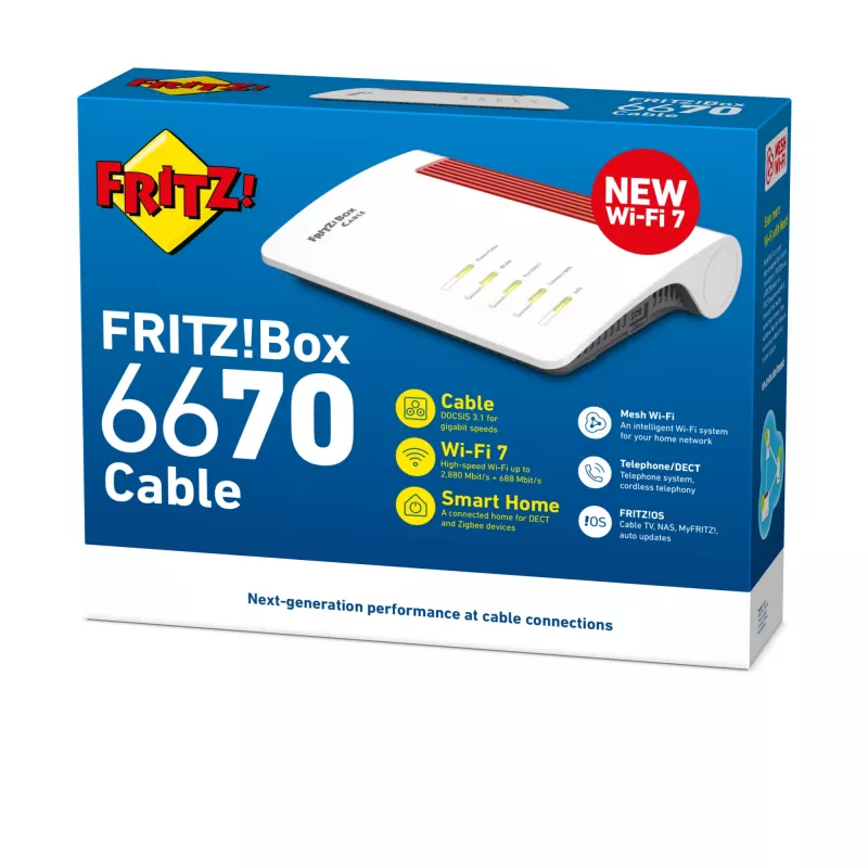 FRITZ!Box 6670 Cable Edition International belaidis maršrutizatorius 2.5 Gigabit Ethernet dviejų juostų (2,4 GHz / 5 GHz) raudonas, baltas