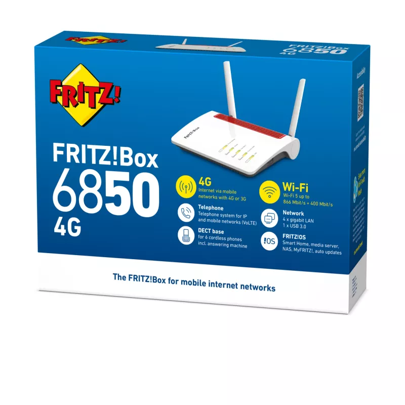 FRITZ!Box 6850 4G International belaidis maršrutizatorius Gigabit Ethernet dviejų juostų (2,4 GHz / 5 GHz) baltas