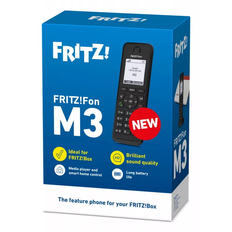 DECT belaidis ragelis AVM FRITZ!Fon M3 International, 1 vnt., garsiakalbis, skambučio ID, 1000 įrašų telefonų knyga