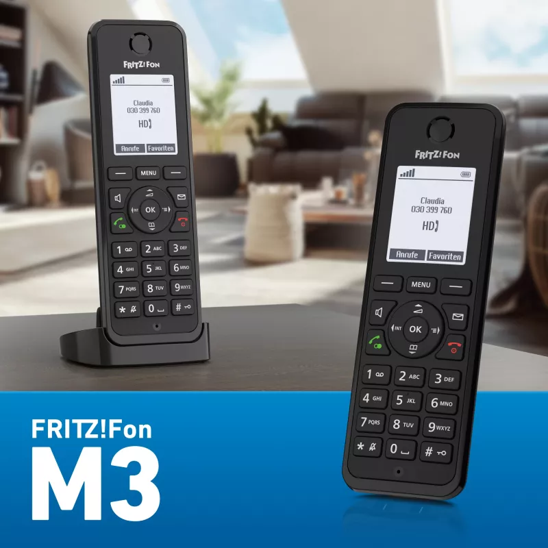 DECT belaidis ragelis AVM FRITZ!Fon M3 International, 1 vnt., garsiakalbis, skambučio ID, 1000 įrašų telefonų knyga