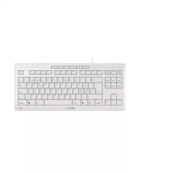 Klaviatūra Cherry STREAM TKL laidinė USB QWERTZ šveicariška balta, žirklinis mechanizmas, 94 klavišai, 1,8 m laidas