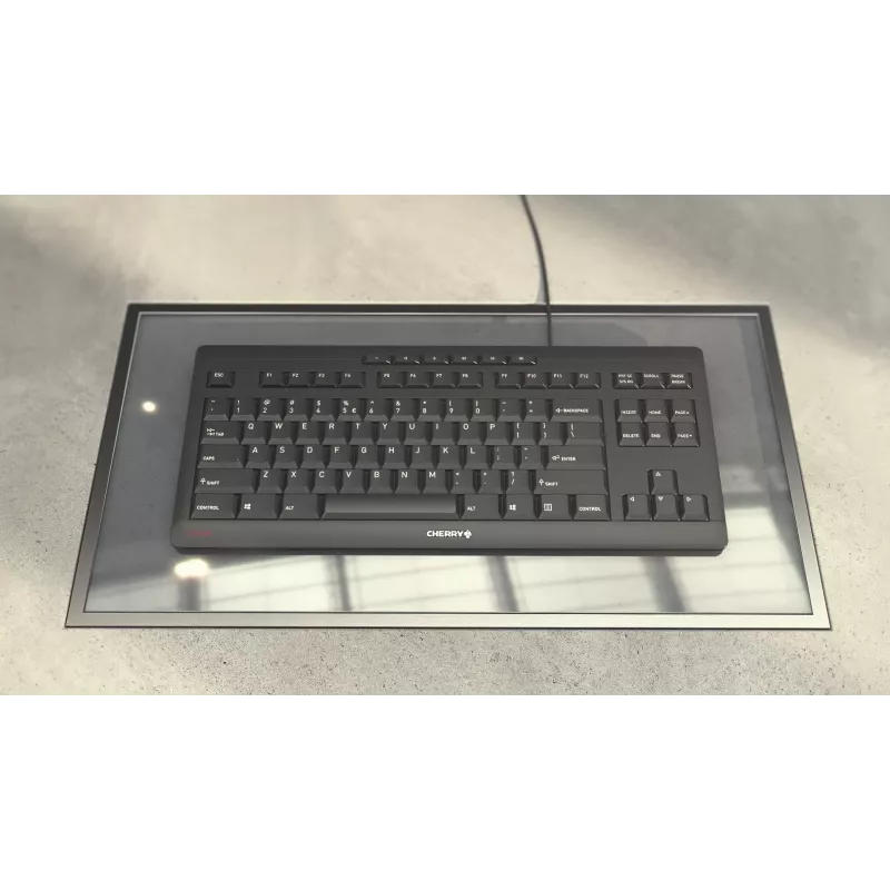 Klaviatūra Cherry STREAM TKL laidinė USB QWERTZ šveicariška balta, žirklinis mechanizmas, 94 klavišai, 1,8 m laidas