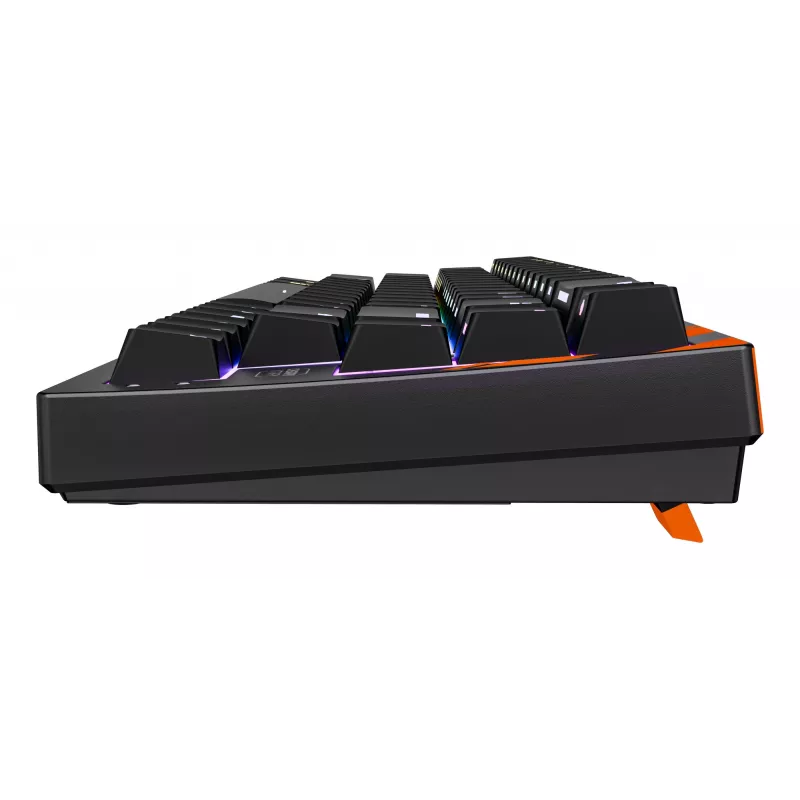 Mechaninė žaidimų klaviatūra Cherry K5 Pro TMR Compact — 65% išdėstymas, QWERTZ, RGB foninis apšvietimas, USB laidinis, 2 m laidas, juoda/oranžinė