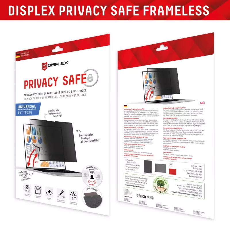 Displex PRIVACY SAFE nuimamas dvipusis privatumo filtras nešiojamam kompiuteriui 14'' (16:9)