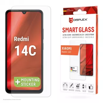 Displex Smart Glass (9H) – apsauginis stiklas, skirtas Xiaomi Redmi 14C, su montavimo lipdukais, nedūžtantis